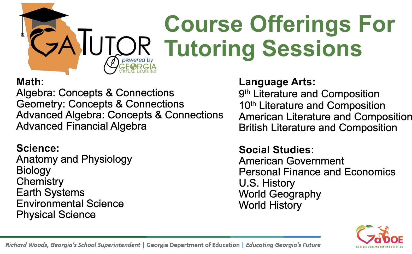 GaTutor Course Offerings